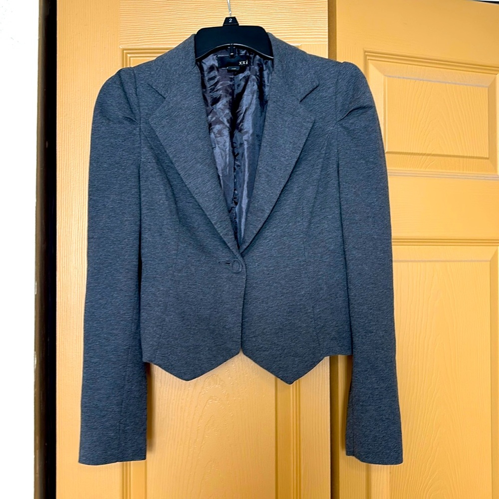 Grey blazer by xxi, ruffle sleeve size medium